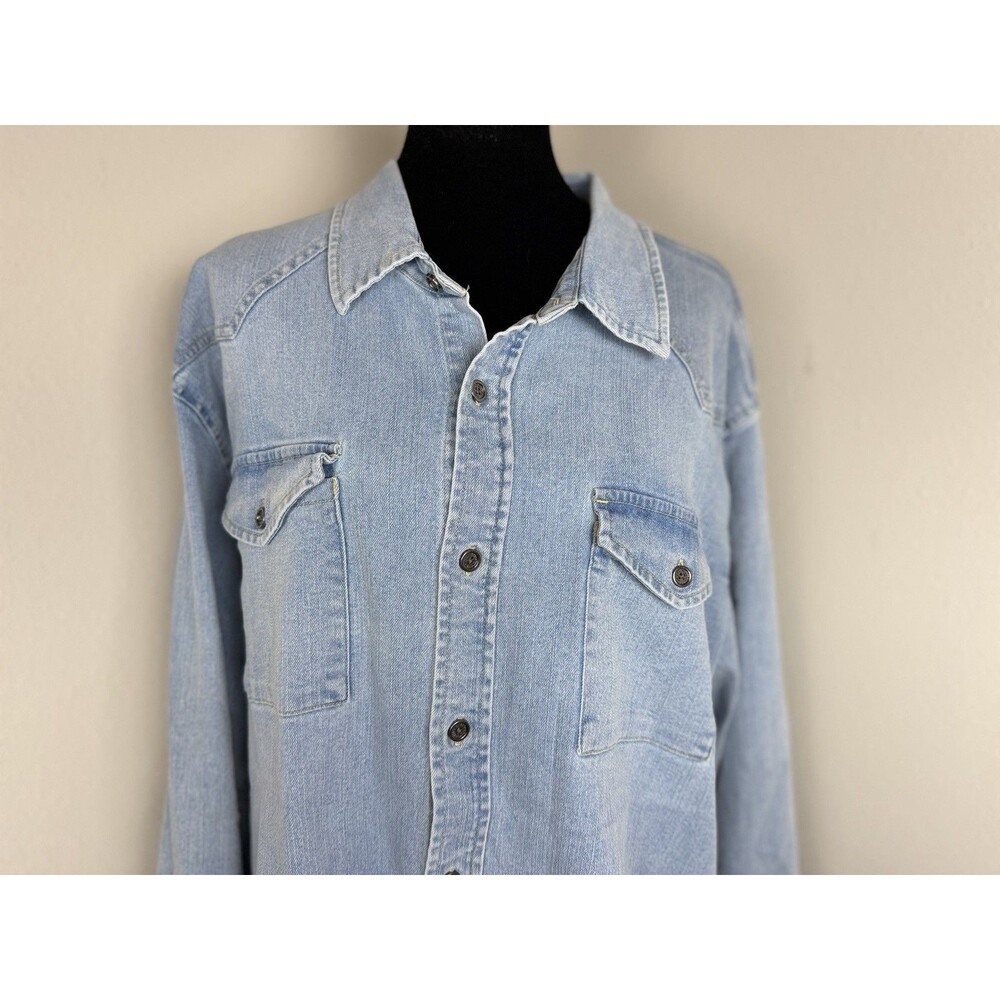 Frye Men's Western Vintage Denim Button-Down Shirt Light Wash Size XL - Picture 3 of 12